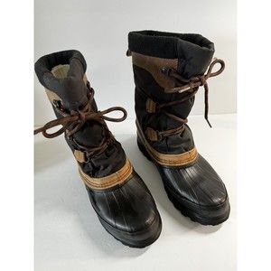 Sorel Kaufman Caribou Snow Boots Made in Canada Women's US 8 Excellent Black Tan